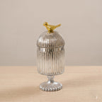 Silver Footed Glass Jar | Bird Dome Lid — Castle Crafts