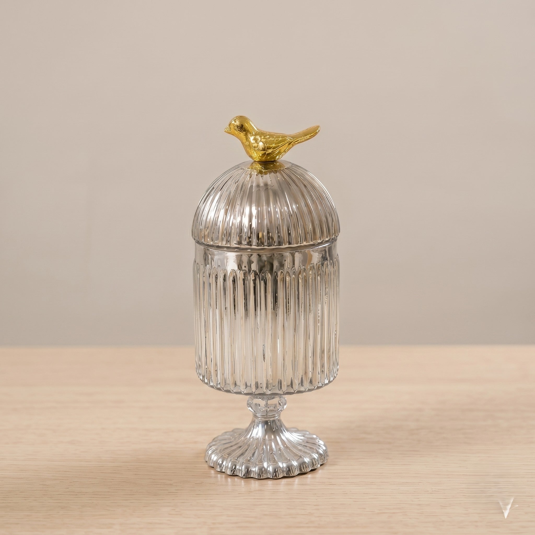 Silver Footed Glass Jar | Bird Dome Lid — Castle Crafts
