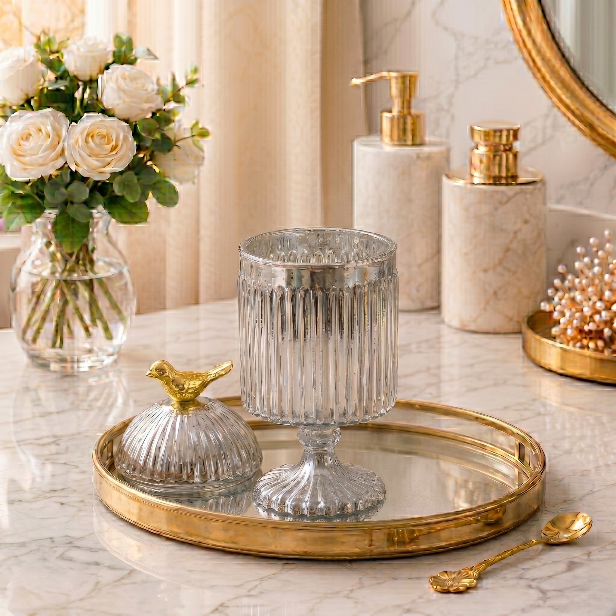 Silver Footed Glass Jar | Bird Dome Lid — Castle Crafts
