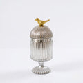 Silver Footed Glass Jar | Bird Dome Lid — Castle Crafts