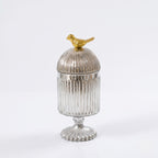 Silver Footed Glass Jar | Bird Dome Lid — Castle Crafts
