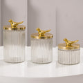 Ribbed Glass Jar | Gold Bird Lid | 3 Sizes — Castle Crafts