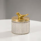 Ribbed Glass Jar | Gold Bird Lid | 3 Sizes — Castle Crafts