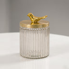 Ribbed Glass Jar | Gold Bird Lid | 3 Sizes — Castle Crafts