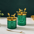 Green Medallion Glass Jar | Bird Lid | 2 Sizes — Castle Crafts