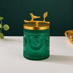 Green Medallion Glass Jar | Bird Lid | 2 Sizes — Castle Crafts