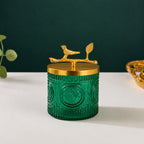 Green Medallion Glass Jar | Bird Lid | 2 Sizes — Castle Crafts