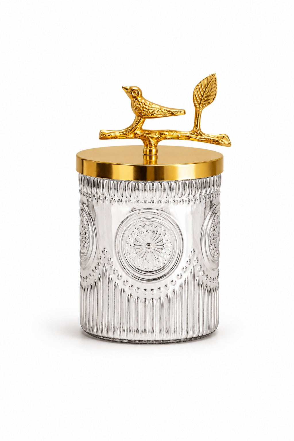 Medallion Glass Jar | Bird Lid | 2 Sizes — Castle Crafts