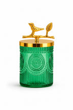 Green Medallion Glass Jar | Bird Lid | 2 Sizes — Castle Crafts