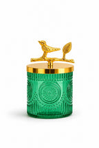 Green Medallion Glass Jar | Bird Lid | 2 Sizes — Castle Crafts