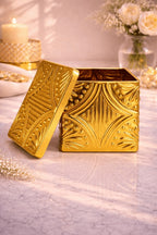 Embossed Square Metal Jar | Gold & Silver — Castle Crafts