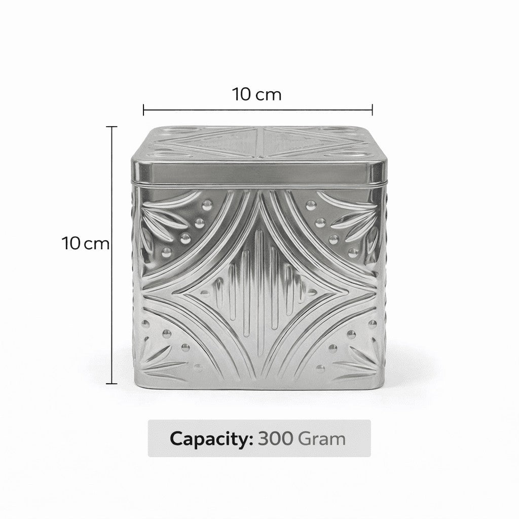 Embossed Square Metal Jar | Gold & Silver — Castle Crafts