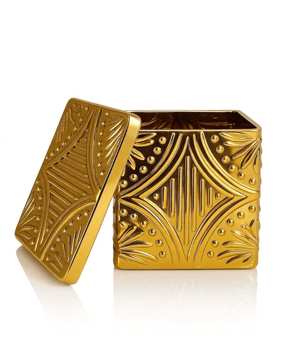 Embossed Square Metal Jar | Gold & Silver — Castle Crafts