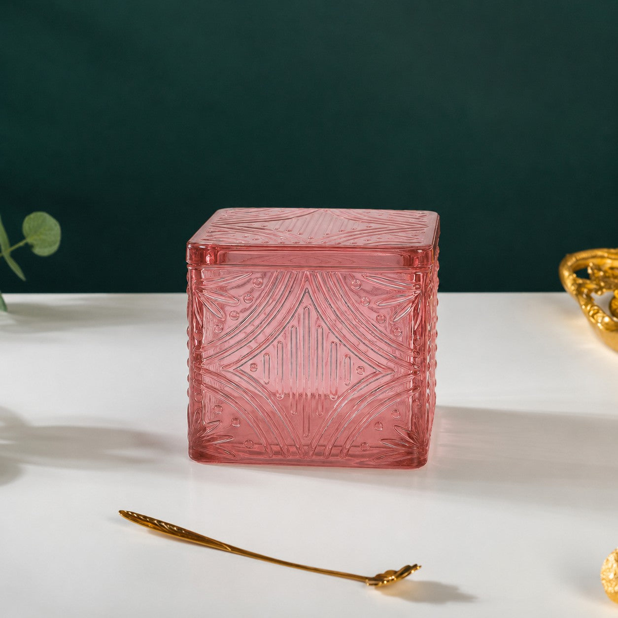 Embossed Square Glass Jar | 3 Colors — Castle Crafts
