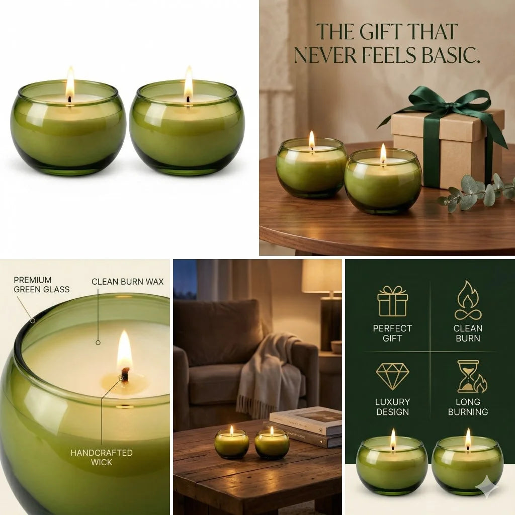 Jasmine Sphere Glass Soy Wax Candle | Unique Gift & Décor — Hand-Blown Glass from Firozabad, India — In a Living Space