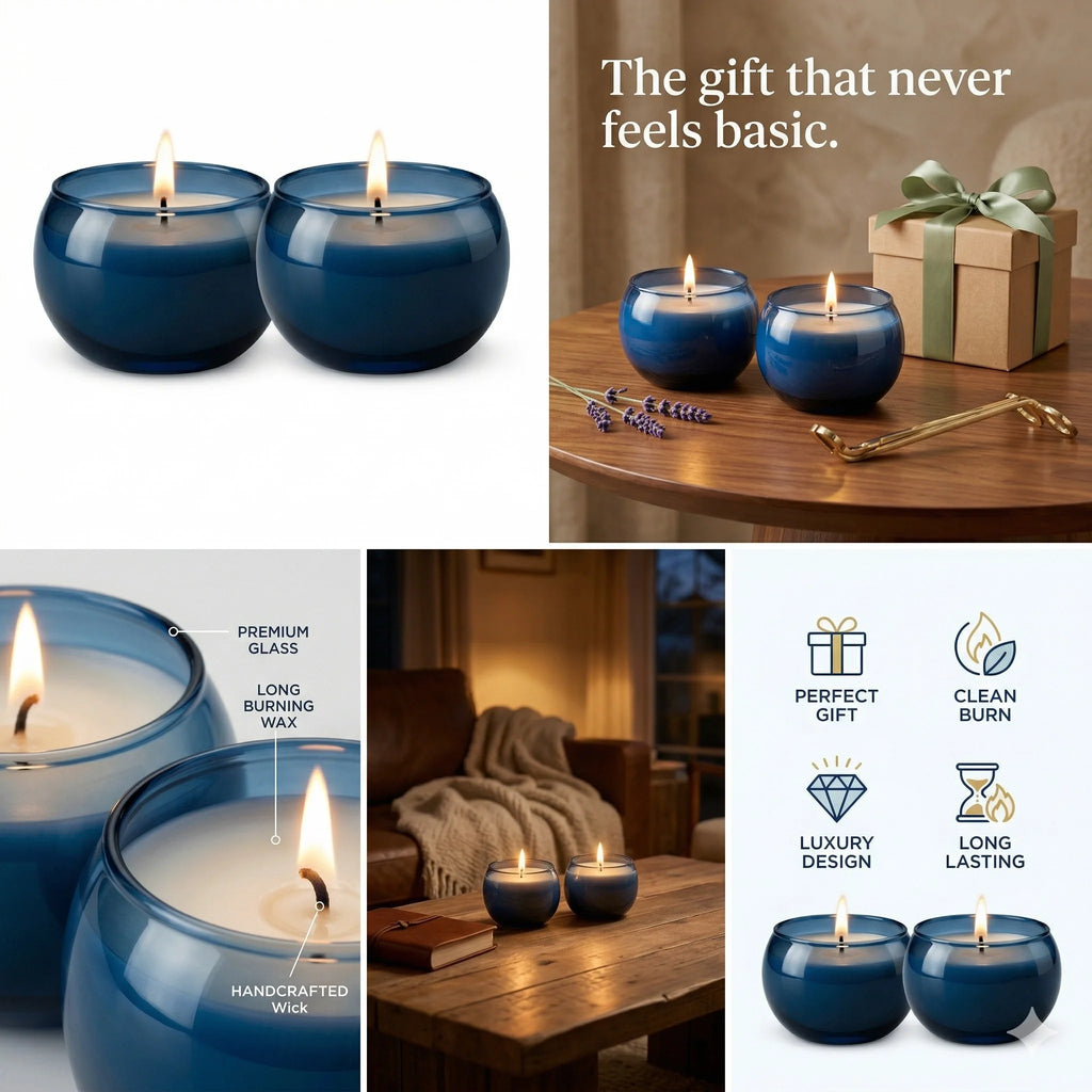 Jasmine Sphere Glass Soy Wax Candle | Unique Gift & Décor — Hand-Blown Glass from Firozabad, India — Festive Styling
