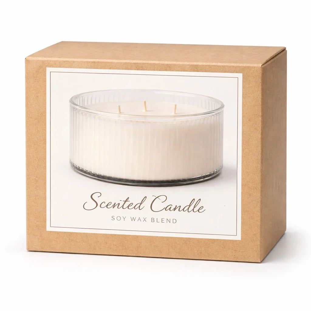Jasmine 3-Wick Wide Ribbed Bowl Soy Wax Candle | Large — Hand-Blown Glass from Firozabad, India — Colour Variant