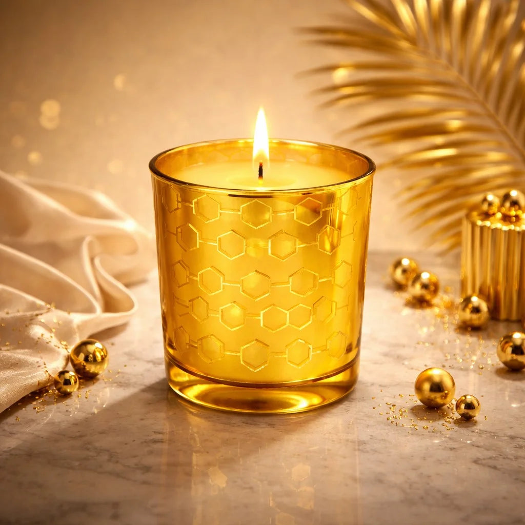 Rose Honeycomb Glass Soy Wax Candle | Premium Home Décor — Hand-Blown Glass from Firozabad, India — Top View