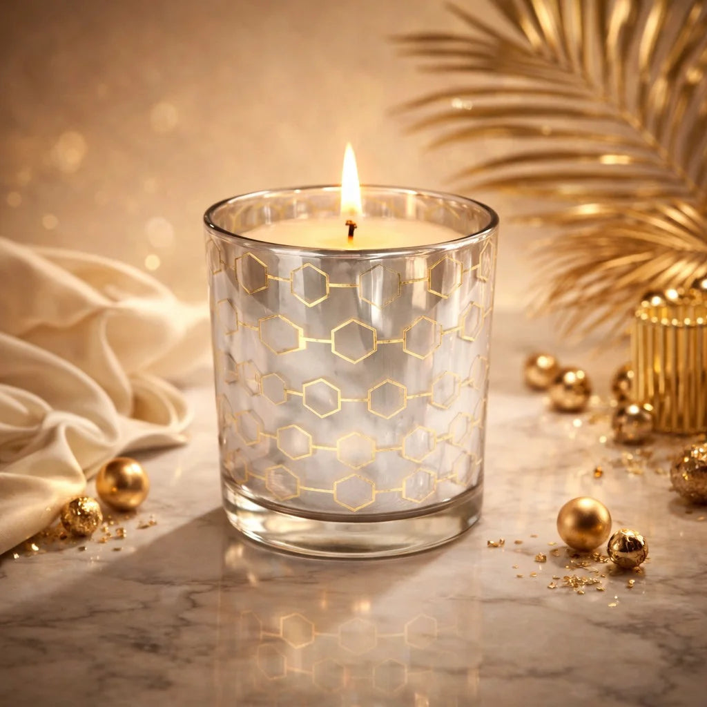 Rose Honeycomb Glass Soy Wax Candle | Premium Home Décor — Hand-Blown Glass from Firozabad, India — Colour Variant