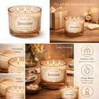 Jasmine 3-Wick Signature Glass Jar Candle | Large Luxury — Hand-Blown Glass from Firozabad, India — Gifting Presentation