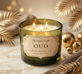 Oud 3-Wick Signature Glass Jar Candle | Large Luxury — Hand-Blown Glass from Firozabad, India — Texture & Craftsmanship