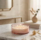 Oud 3-Wick Large Glass Bowl Candle | Premium Luxury Gift — Hand-Blown Glass from Firozabad, India — Texture & Craftsmanship