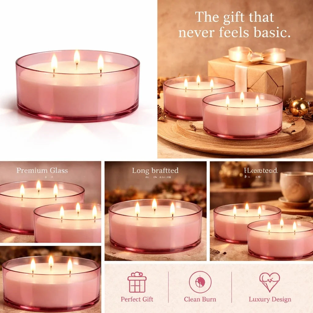 Oud 3-Wick Large Glass Bowl Candle | Premium Luxury Gift — Hand-Blown Glass from Firozabad, India — Colour Variant