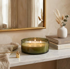Oud 3-Wick Large Glass Bowl Candle | Premium Luxury Gift — Hand-Blown Glass from Firozabad, India — Lifestyle Setting