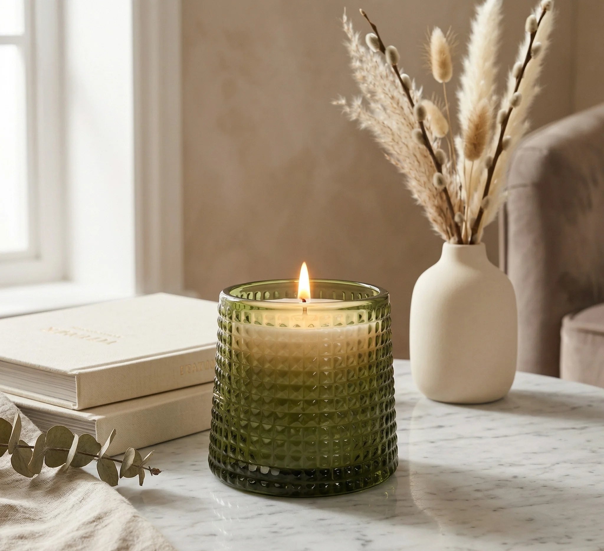 Rose Diamond Cut Glass Soy Wax Candle | Home Décor & Gift — Hand-Blown Glass from Firozabad, India — Top View