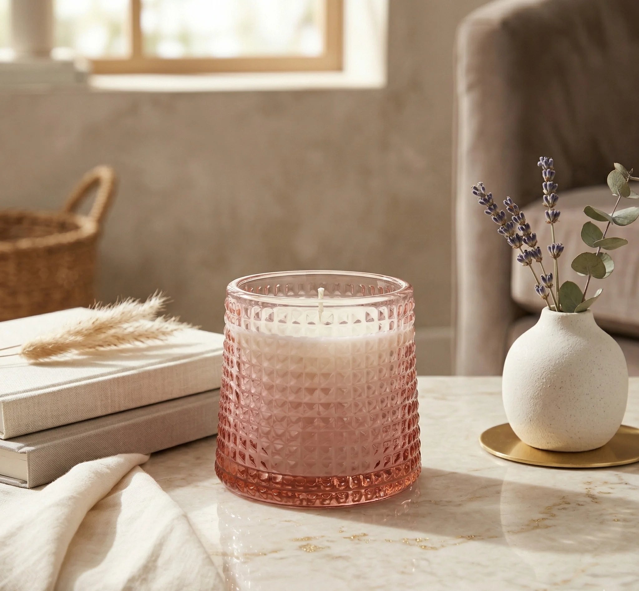 Rose Diamond Cut Glass Soy Wax Candle | Home Décor & Gift — Hand-Blown Glass from Firozabad, India — Colour Variant