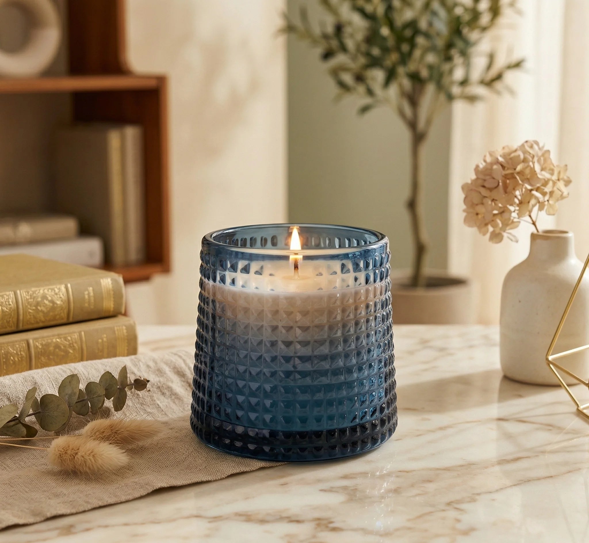 Rose Diamond Cut Glass Soy Wax Candle | Home Décor & Gift — Hand-Blown Glass from Firozabad, India — Gifting Presentation