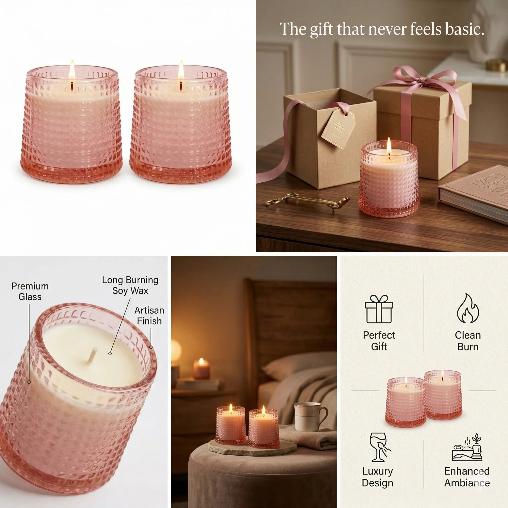 Rose Diamond Cut Glass Soy Wax Candle | Home Décor & Gift — Hand-Blown Glass from Firozabad, India — Festive Styling