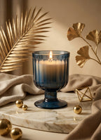 Sandalwood Goblet Glass Soy Wax Candle | Luxury Home Décor — Hand-Blown Glass from Firozabad, India — Lifestyle Setting