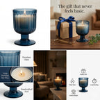 Sandalwood Goblet Glass Soy Wax Candle | Luxury Home Décor — Hand-Blown Glass from Firozabad, India — Festive Styling