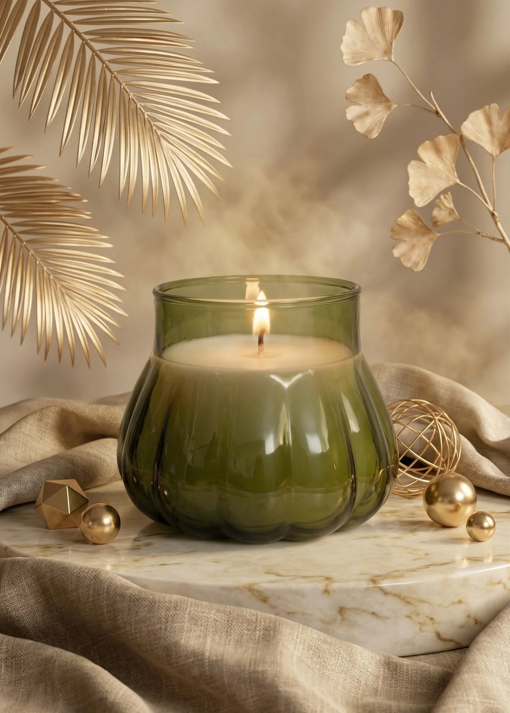 Rose Pumpkin Glass Soy Wax Candle | Unique Gift & Décor — Hand-Blown Glass from Firozabad, India — Texture & Craftsmanship