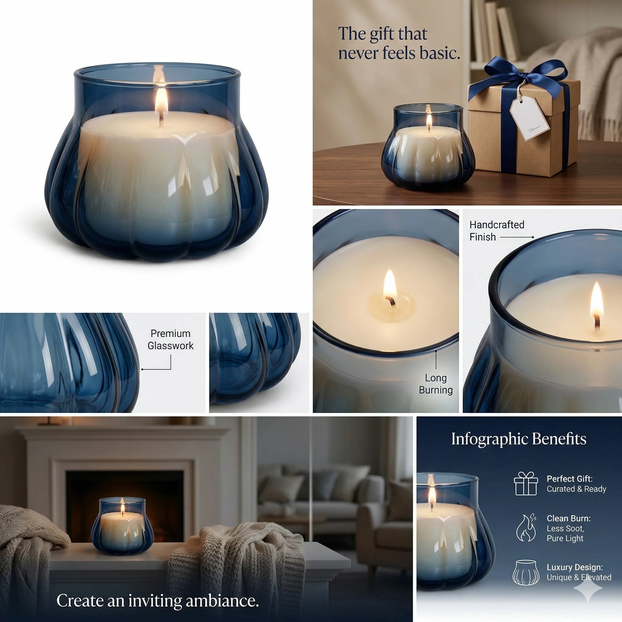 Rose Pumpkin Glass Soy Wax Candle | Unique Gift & Décor — Hand-Blown Glass from Firozabad, India — In a Living Space
