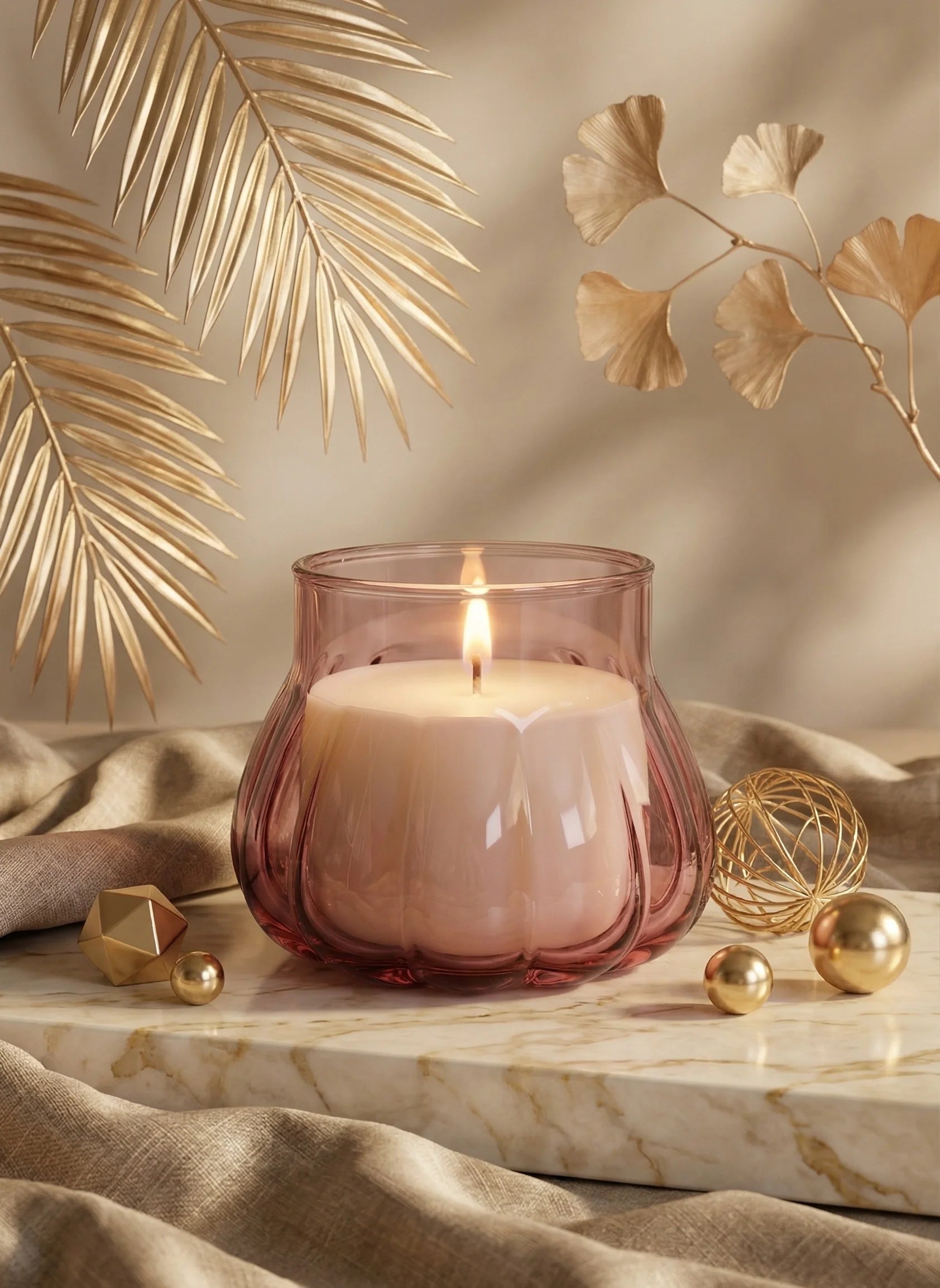 Rose Pumpkin Glass Soy Wax Candle | Unique Gift & Décor — Hand-Blown Glass from Firozabad, India — Gifting Presentation