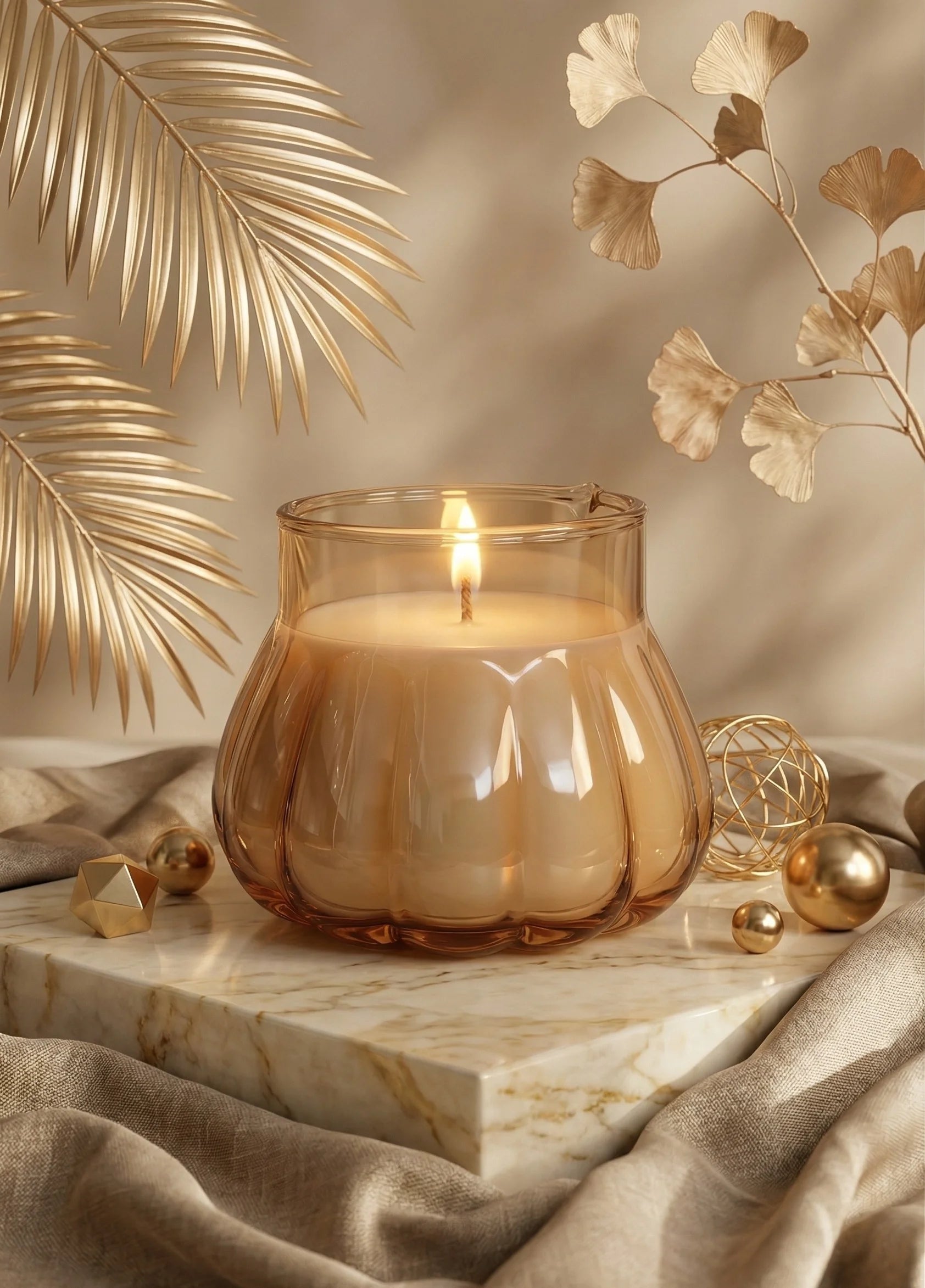 Rose Pumpkin Glass Soy Wax Candle | Unique Gift & Décor — Hand-Blown Glass from Firozabad, India — Top View