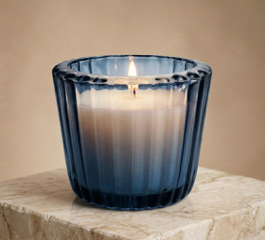 Musk Scallop Edge Ribbed Glass Soy Wax Candle | Festive Gift — Hand-Blown Glass from Firozabad, India — Texture & Craftsma...
