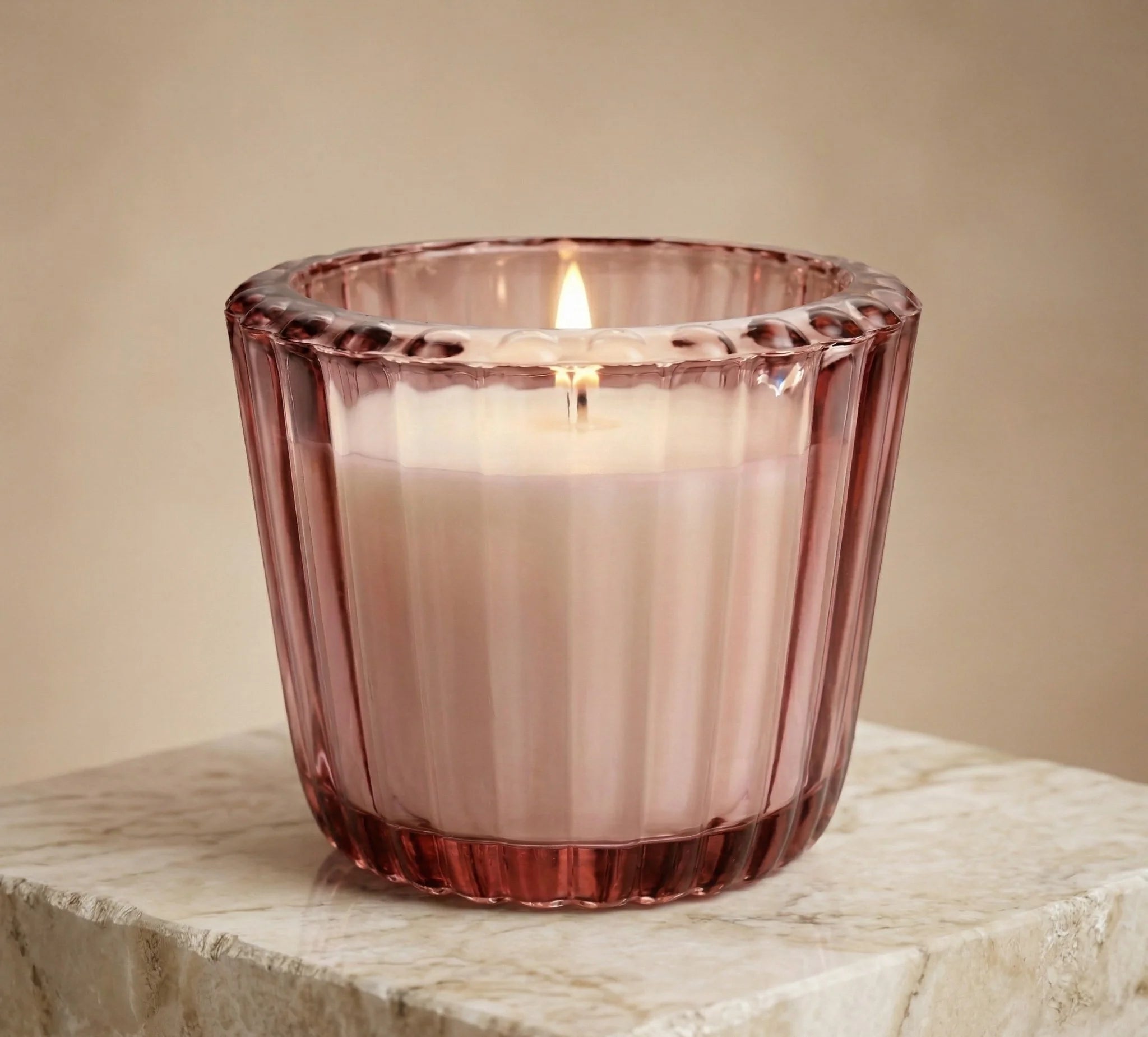 Musk Scallop Edge Ribbed Glass Soy Wax Candle | Festive Gift — Hand-Blown Glass from Firozabad, India — Top View