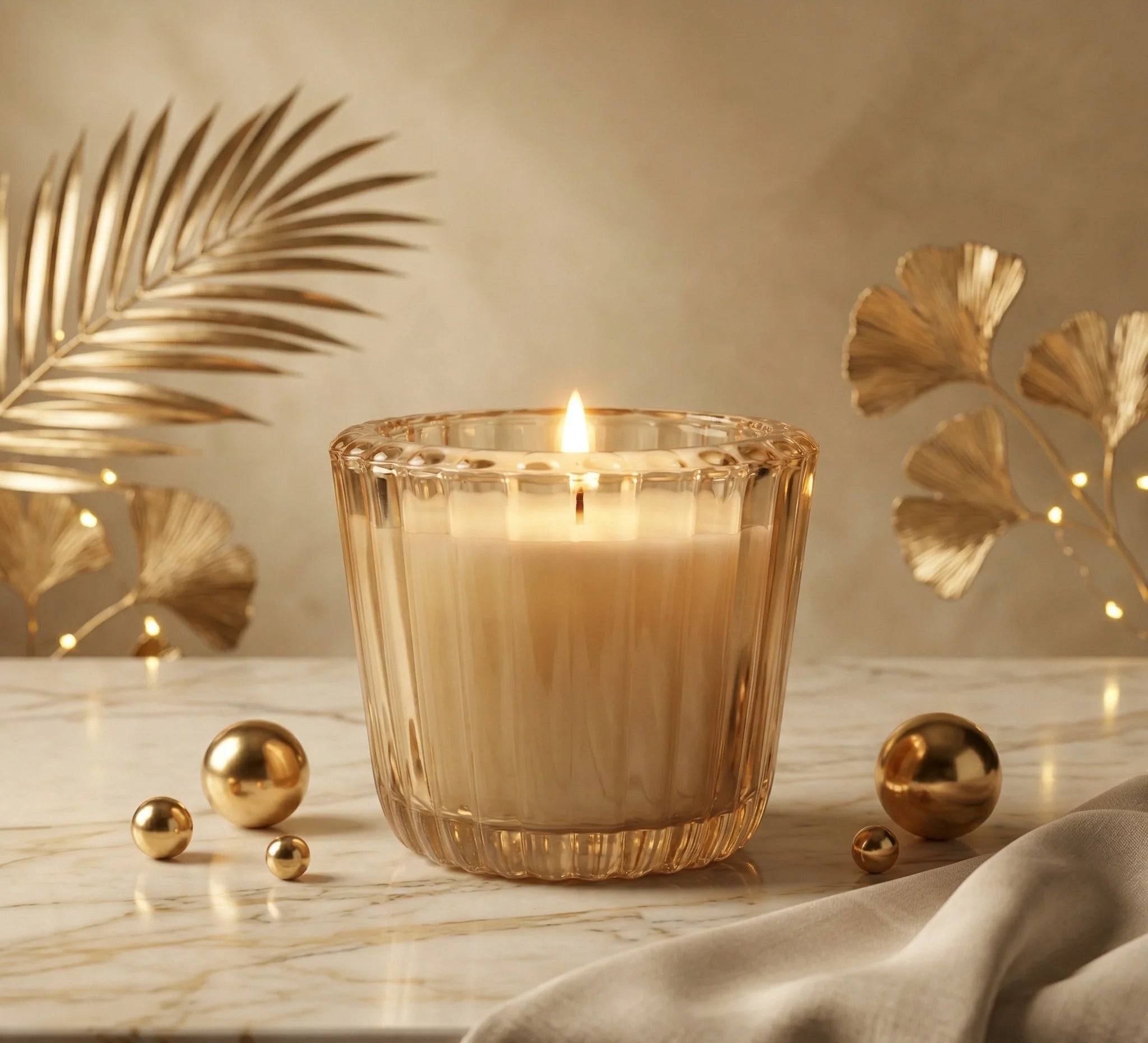 Musk Scallop Edge Ribbed Glass Soy Wax Candle | Festive Gift — Hand-Blown Glass from Firozabad, India — Colour Variant