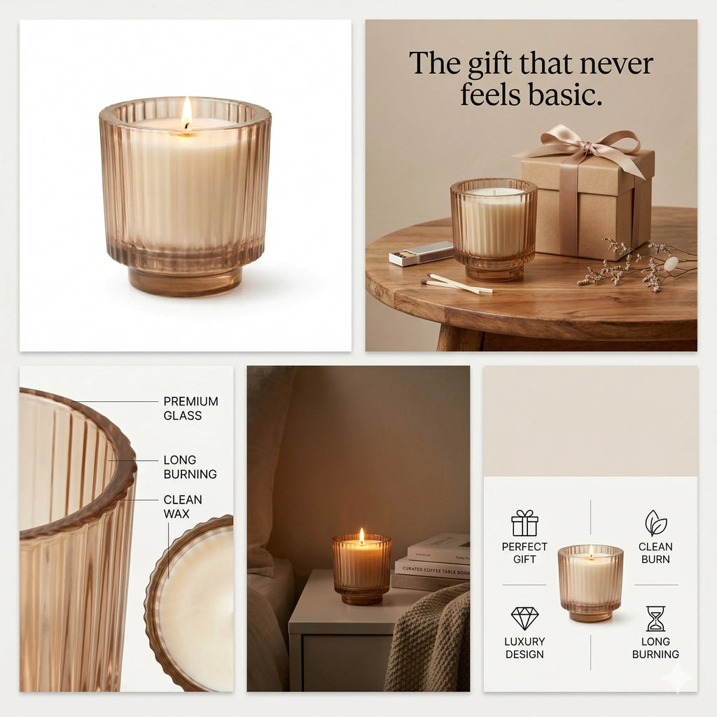 Lavender Classic Ribbed Glass Soy Wax Candle | 5 Colours — Hand-Blown Glass from Firozabad, India — In a Living Space