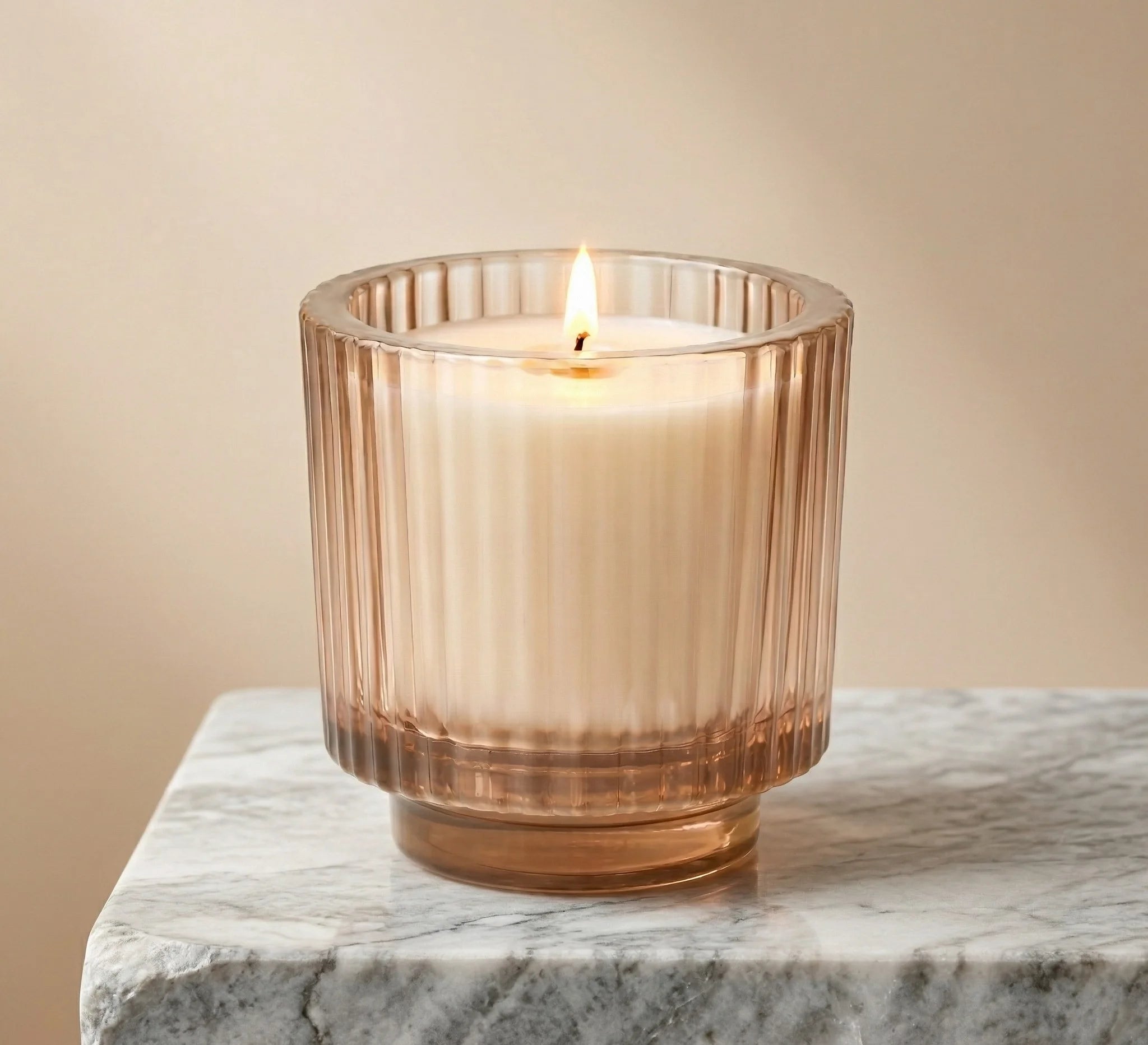 Lavender Classic Ribbed Glass Soy Wax Candle | 5 Colours — Hand-Blown Glass from Firozabad, India — Top View