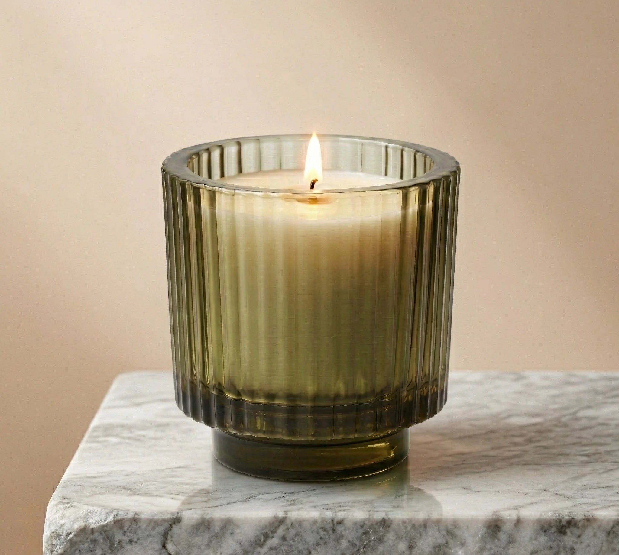 Lavender Classic Ribbed Glass Soy Wax Candle | 5 Colours — Hand-Blown Glass from Firozabad, India — Gifting Presentation