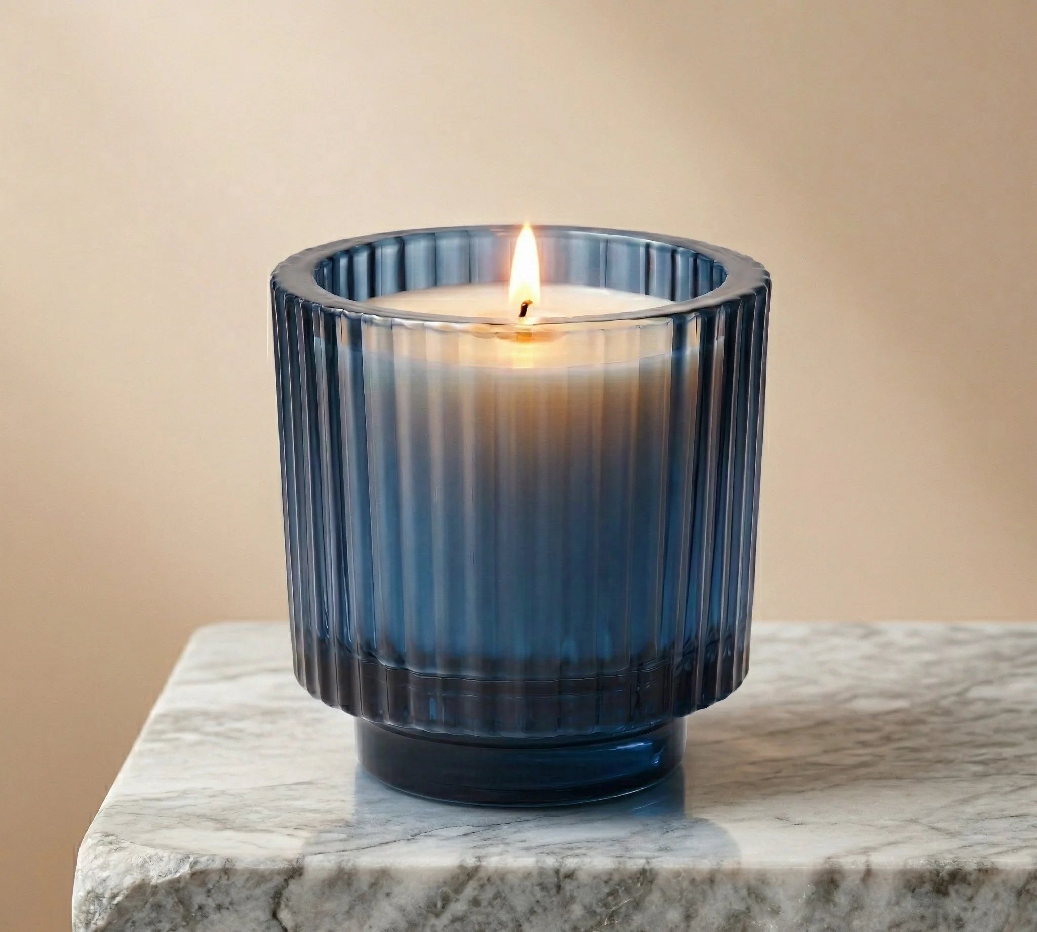 Lavender Classic Ribbed Glass Soy Wax Candle | 5 Colours — Hand-Blown Glass from Firozabad, India — Texture & Craftsmanship