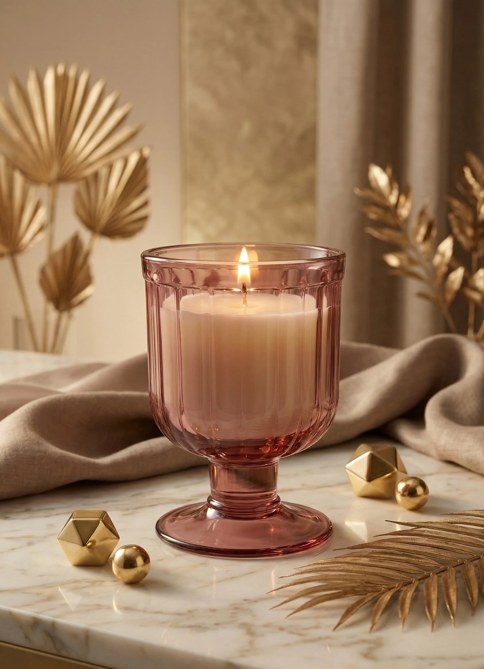 Sandalwood Goblet Glass Soy Wax Candle | Luxury Home Décor — Hand-Blown Glass from Firozabad, India — Colour Variant