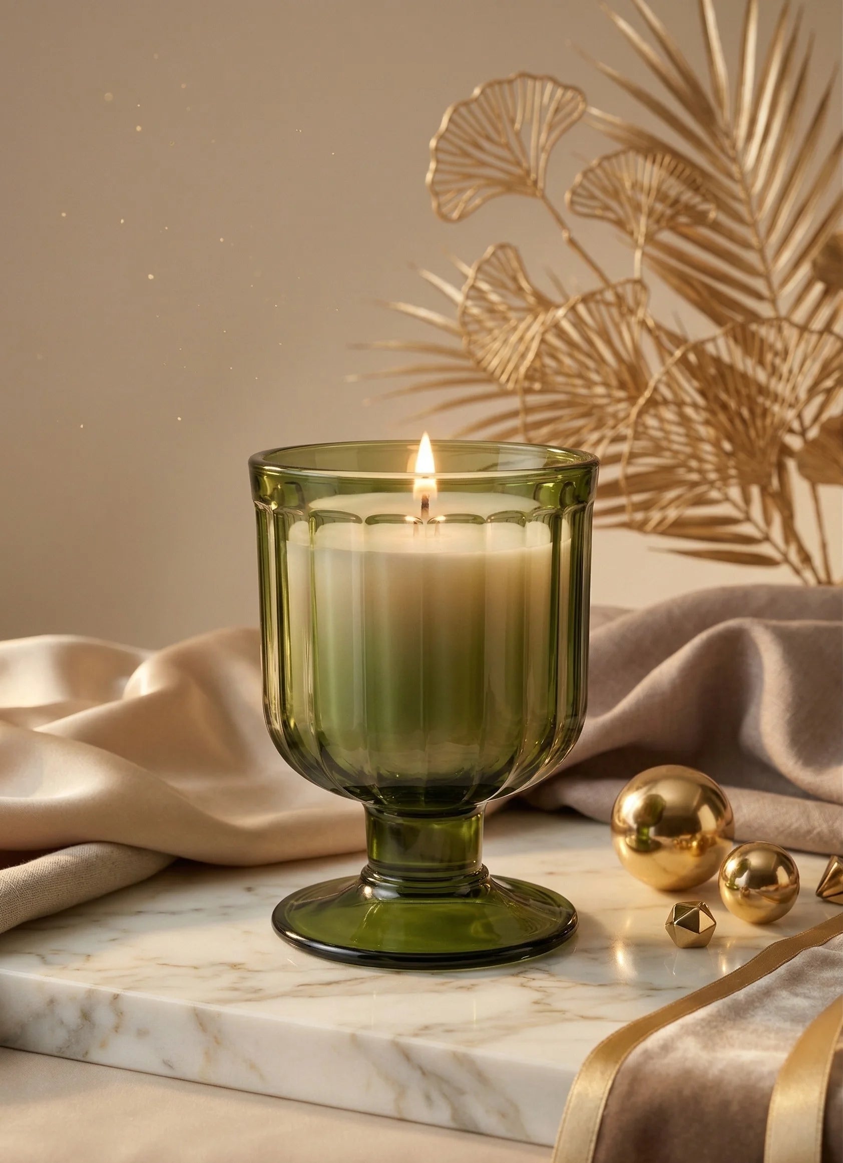 Sandalwood Goblet Glass Soy Wax Candle | Luxury Home Décor — Hand-Blown Glass from Firozabad, India — Top View