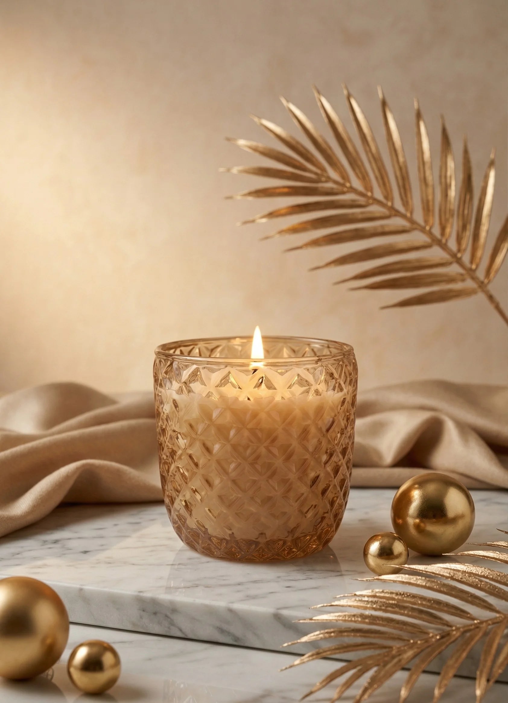 Sandalwood Diamond Crosshatch Glass Soy Wax Candle | Premium Gift — Hand-Blown Glass from Firozabad, India — Gifting Prese...