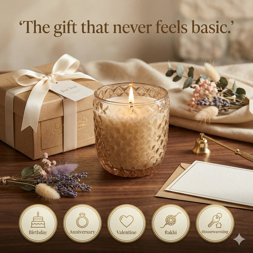 Sandalwood Diamond Crosshatch Glass Soy Wax Candle | Premium Gift — Hand-Blown Glass from Firozabad, India — Light & Shadow