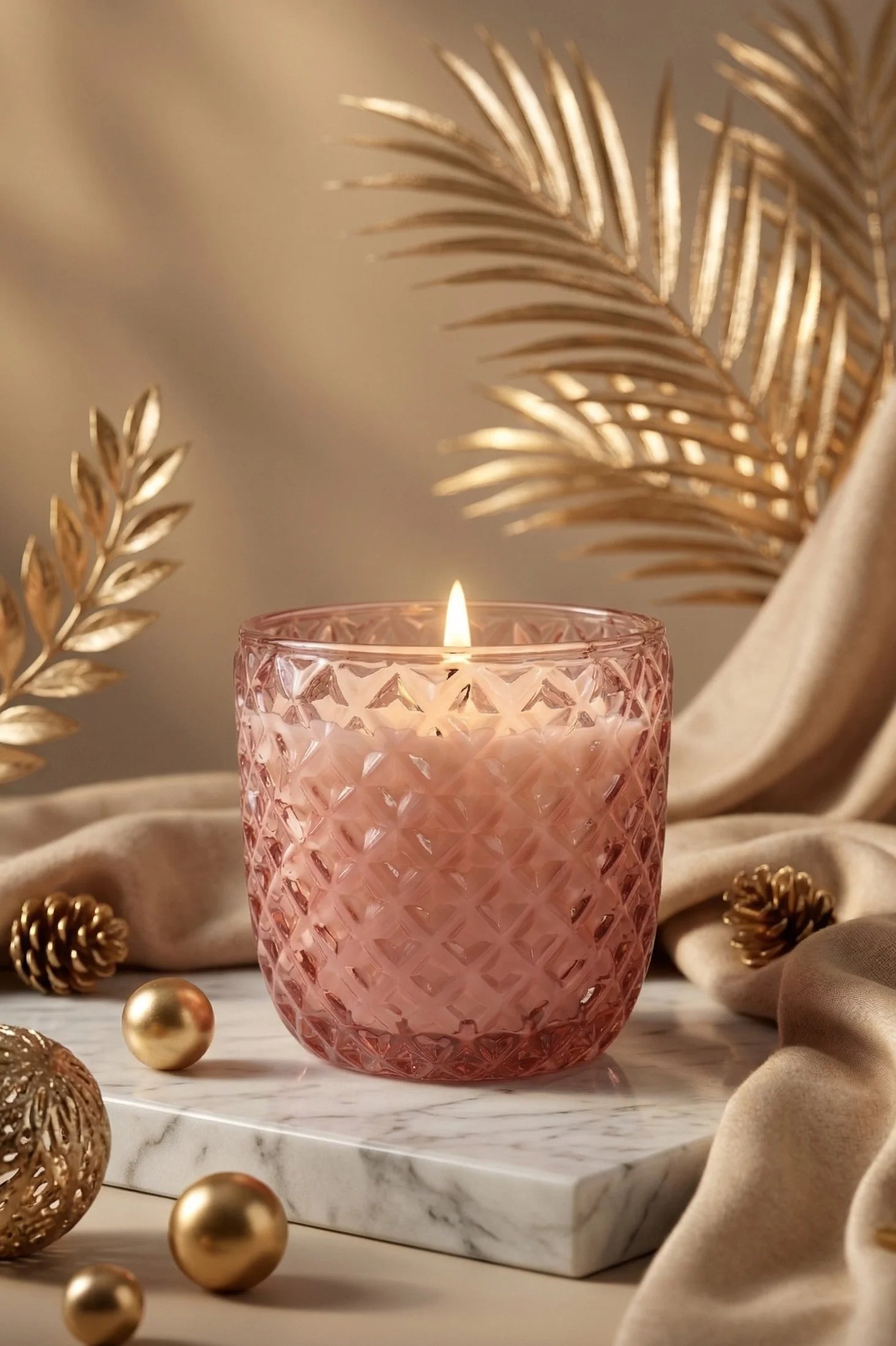 Sandalwood Diamond Crosshatch Glass Soy Wax Candle | Premium Gift — Hand-Blown Glass from Firozabad, India — Colour Variant